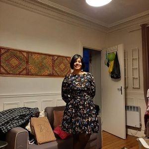 Promod dress black floral knee length medium